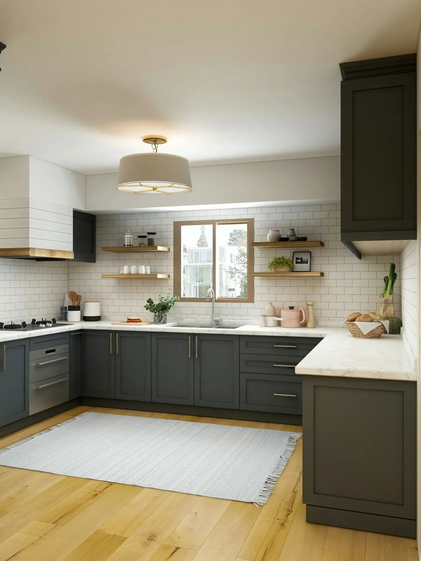 Remodeled kitchen in warm evening light